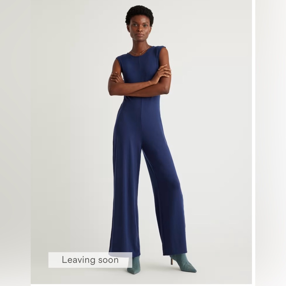 Quince Tencel Jersey Tank Jumpsuit in Navy Size L. NWT